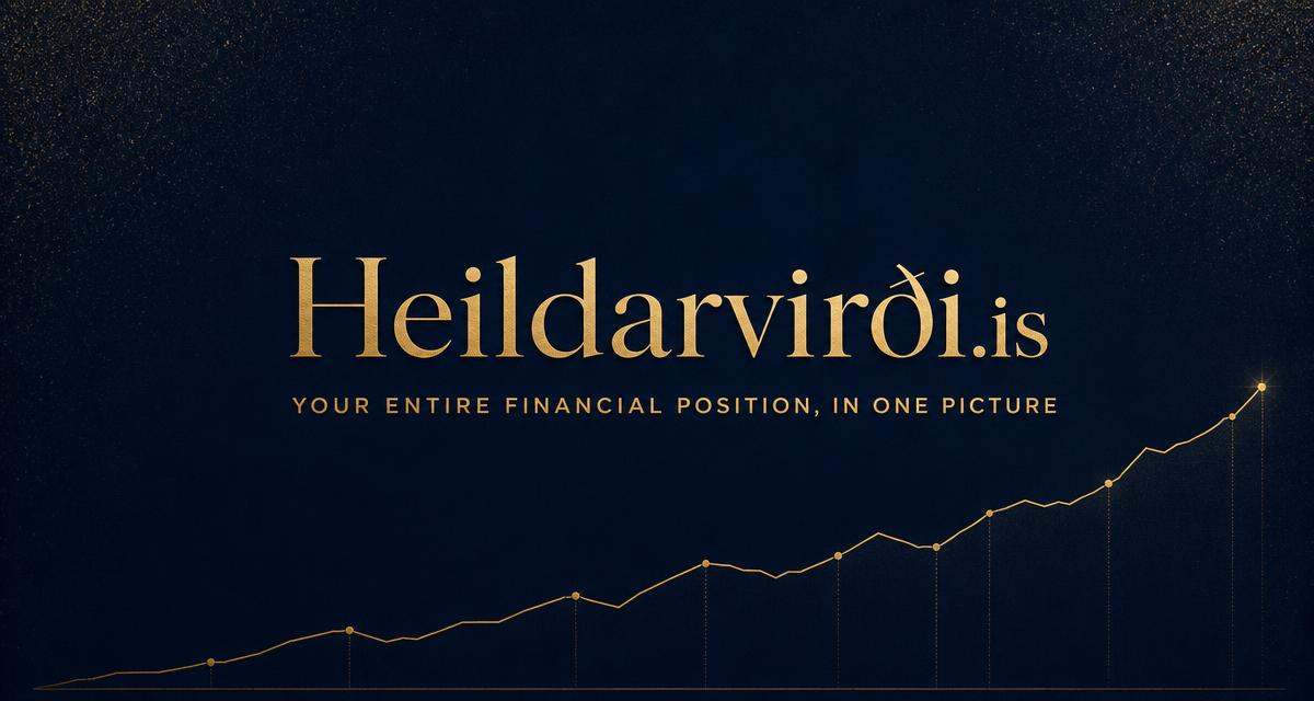 Heildarvirði.is — gold line chart showing growing net worth